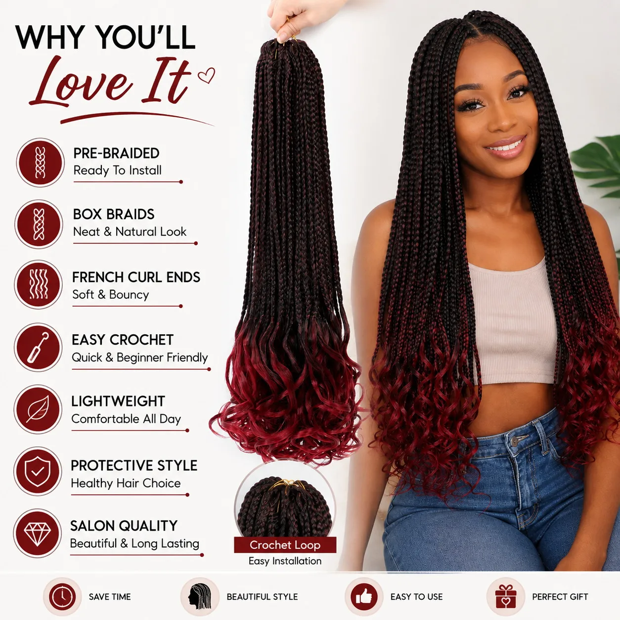22 Zoll Goddess Box Braids mit französischen Lockenenden, vorgefertigte Boho-Locken-Haare für Frauen, schützende Frisur – Detail 4