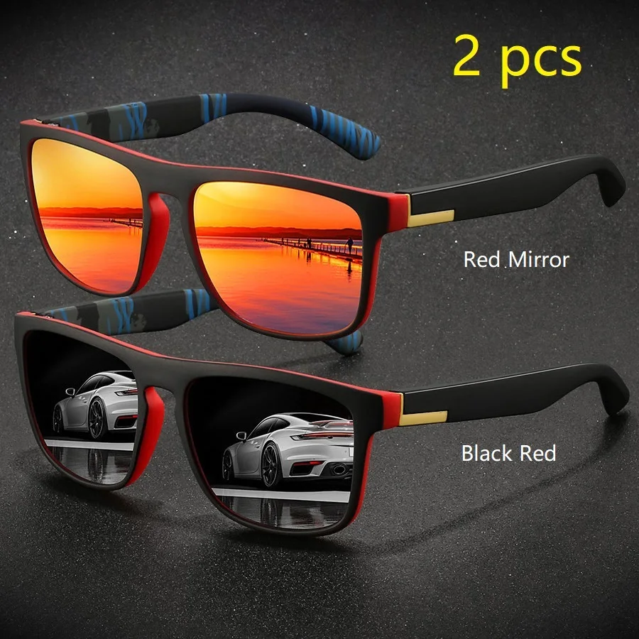2-delige mode vintage vierkante sportzonnebril heren dames rijden vissen merk designer zonnebril retro man brillen UV400