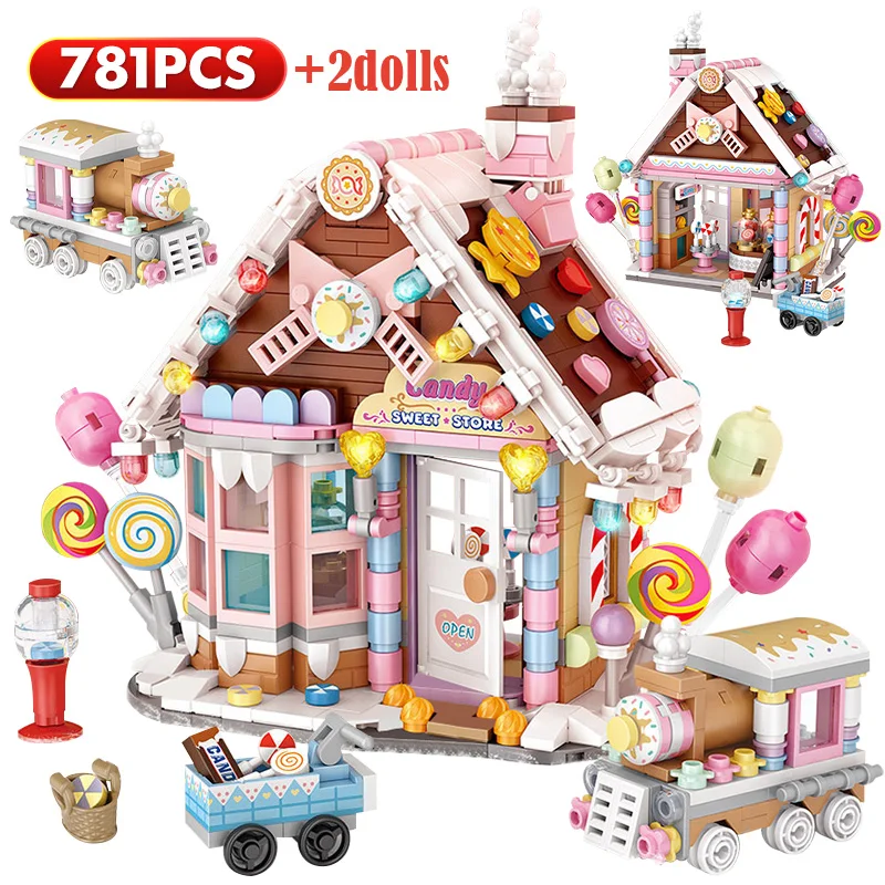 

781PCS Mini Romantic Candy House Building Blocks Friends Locomotive Figures Home Decoration DIY Bricks Toys for Girls Kids Gift