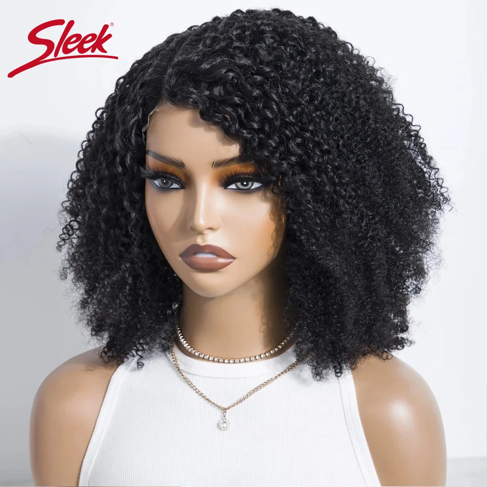 Sleek Brazilian Afro Kinky Curly Bob Wigs Nature Black Dark Human Hair Wigs For Women C Lace Front Part Transparent Remy Hair