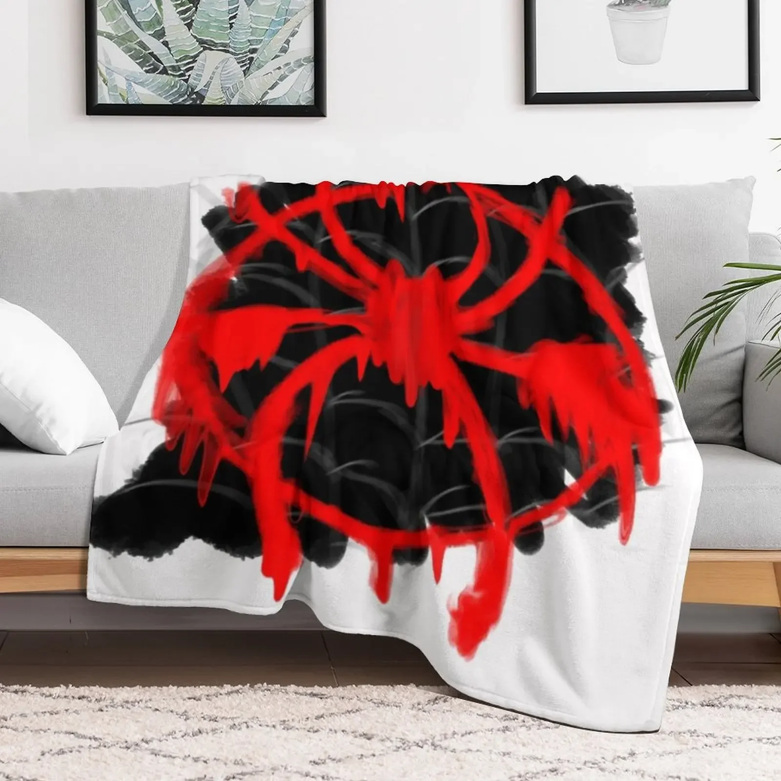 Red Spray Painted Spider Throw Blanket Multi Use Warm Blanket for Living Room Bedroom