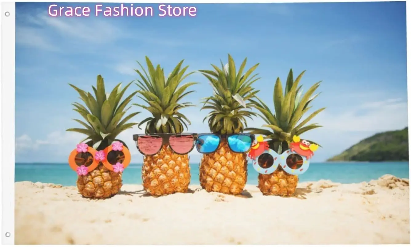 مضحك الأناناس على الصيف الشاطئ العلم 3x5 قدم في الهواء الطلق البوليستر حديقة العلم جهين راية لساحة الحديقة الشرفة شرفة المنزل