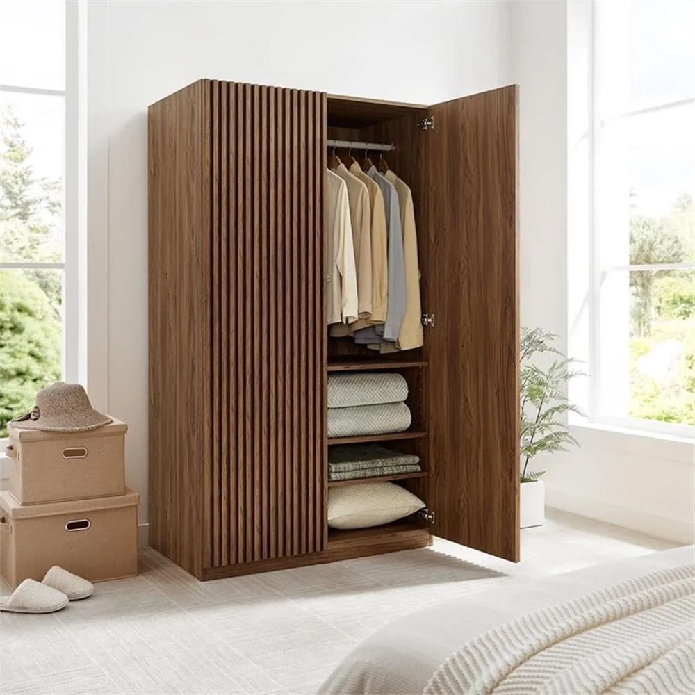 

Contemporary Wood Wardrobe Closet in Walnut Finish