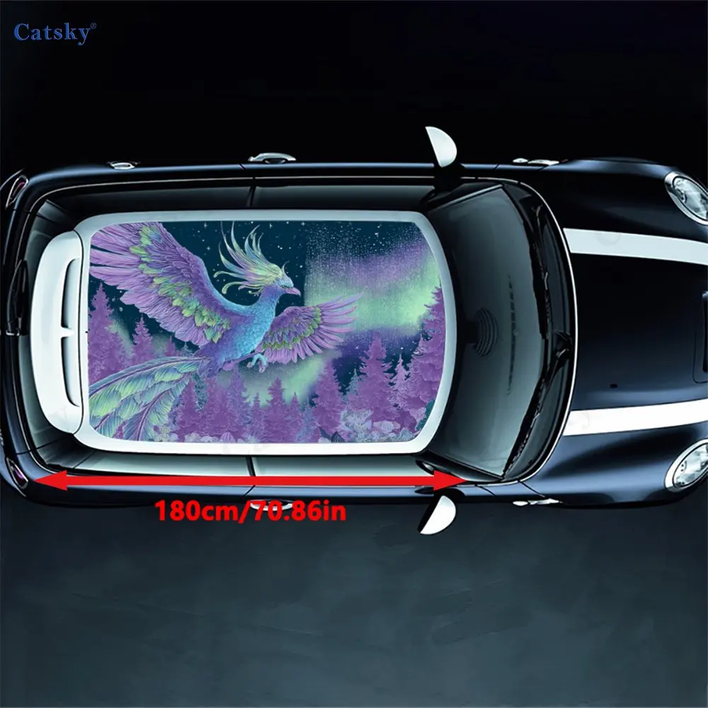 Beauty Aurora Phoenix Wonder Journey Car Roof Sticker, PVC Self-Adhesive Waterproof Car Vinyl Decal, Car Decoration Protection S