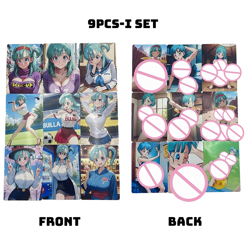 9 Uds. Holo Dragonball NSFW Waifu tarjetas Anime ACG nuevo conjunto hecho a mano Bulma Sexy tarjeta de colección desnuda tarjeta de Color Flash regalos de cumpleaños