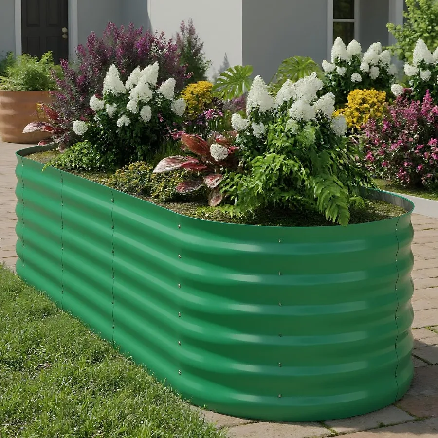 

8x2x1.5 ft Galvanized Raised Garden Bed Outdoor 18 in Tall Metal Planter Box for Flowers Herbs Vegetables Rust-Resistant Raised