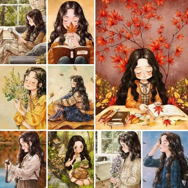 The Diary of A Forest Girl 5d Diy Diamond Painting Full Circle Resin Cartoon Diamond Embroidered Mosaic Picture Rhinestone Craft