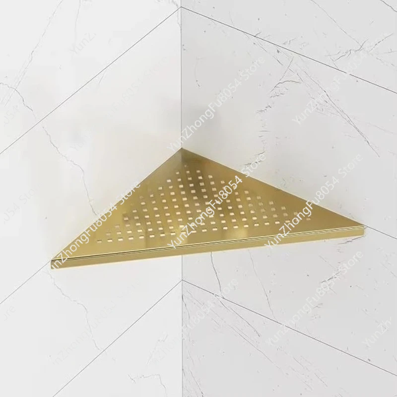 No Drilled Brushed Gold Wall Insert Bathroom Shelf Corner Stainless Steel Shower Shelf
