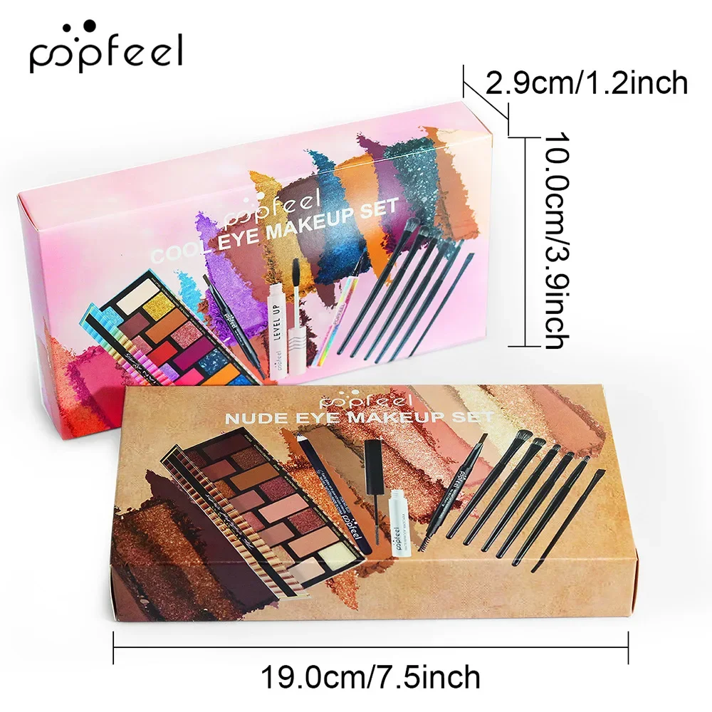 Best-Selling Popfeel 16 Colors Glitter Eye Shadow Palette Make Up Minerals Eyeshadow Pallete Eyebrow Eyeliner Mascara Brush Sets