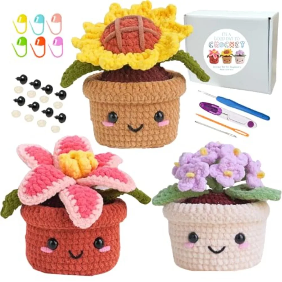 

Crochet kit for Beginners with Step-by-Step Video TutorialsBasic Stitch tutorials Video More Color Yarn Plants Family 40%+ Yarn