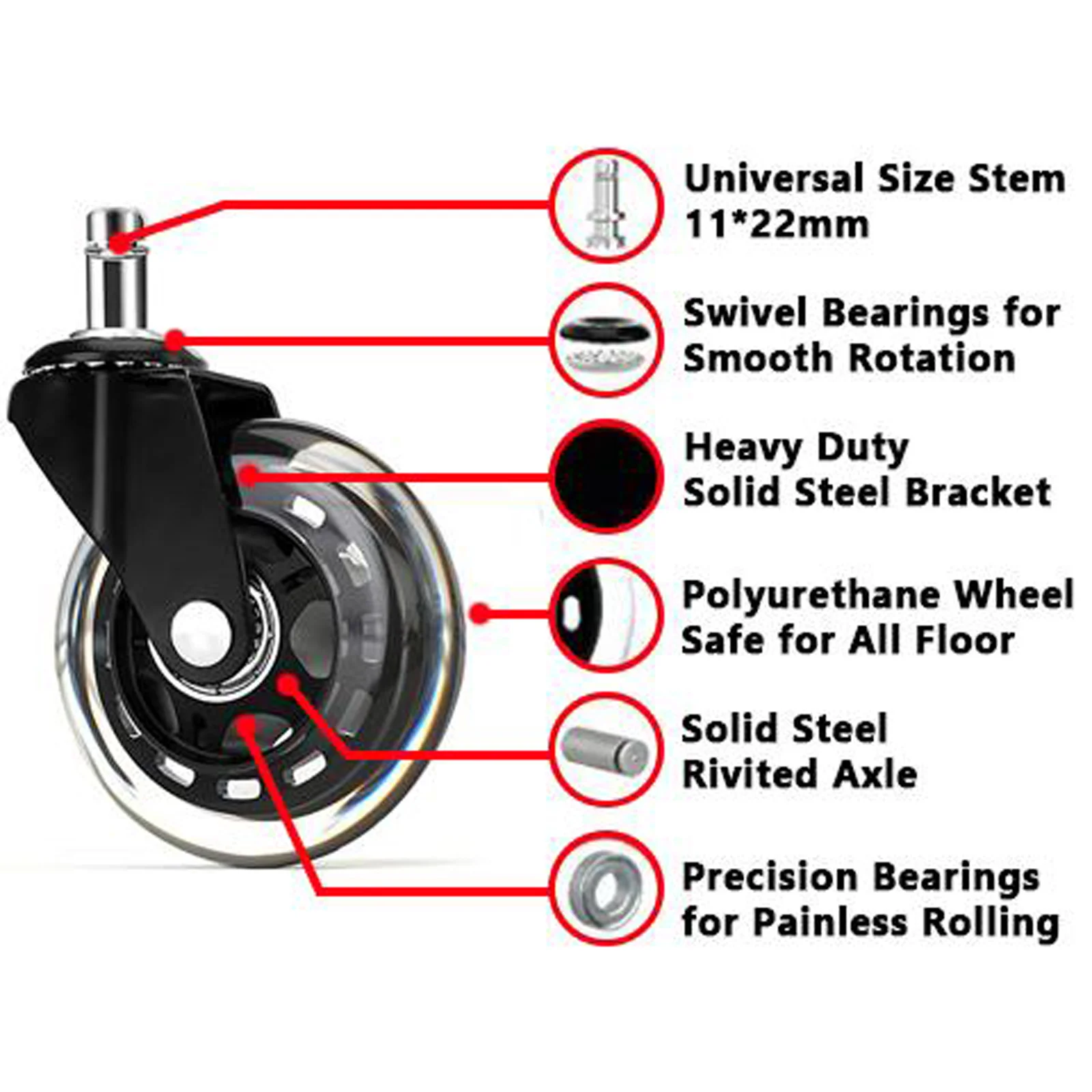 Office chair wheels replacement rubber chair casters are suitable for hardwood floors and carpets are suitable for chair