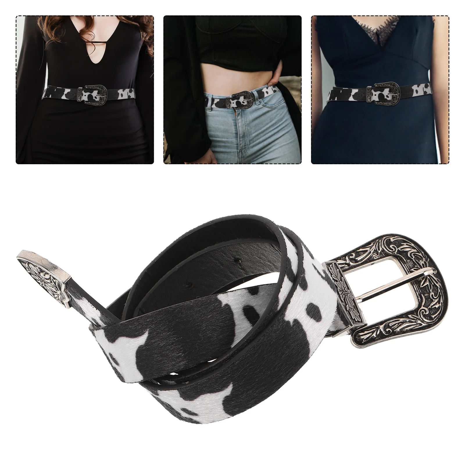 

Cowgirl Waist Band Retro Western Belt For Women Adjustable Vintage Cow Print Belt Country Style Dress Accessory