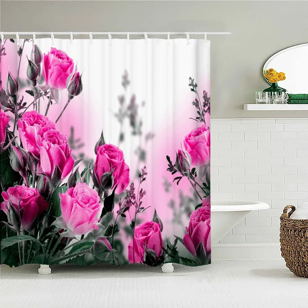 Flower Rose Tulip Sunflower Small Fresh Shower Curtains Bathroom Curtain Frabic Waterproof Polyester Bathroom Curtain with Hooks