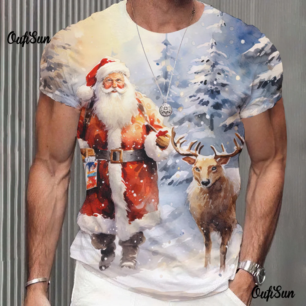 Funny Santa Claus Mens Shirts Christmas T-Shirts 3d Print Oversized Tops Tees Summer Holiday Casual O-Neck Male Harajuku Clothes