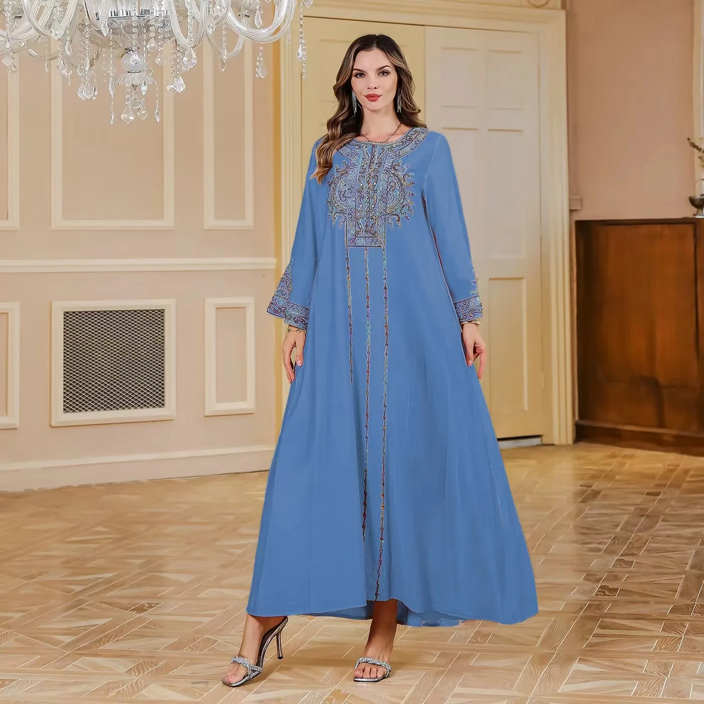 Eid Djellaba Abayas for Women Muslim Emrboidery Maxi Dress Dubai Kaftan Islamic Clothing Caftan Marocain Femme Jalabiya Ramadan