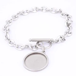 3pcs stainless steel link chain bracelet base blanks fit 20mm cabochon bezel setting trays diy jewelry findings