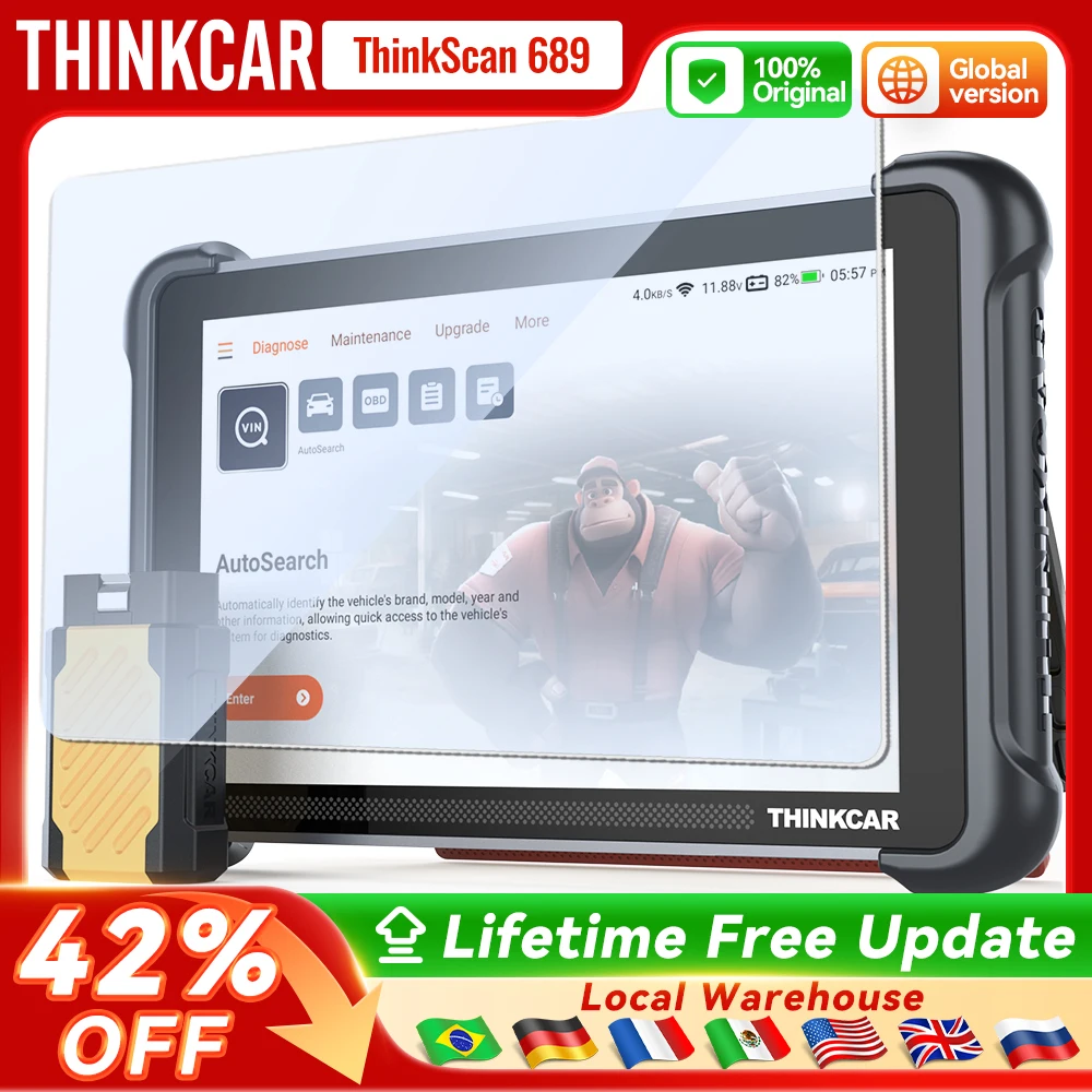 

THINKCAR THINKSCAN 689BT Автомобильный диагностический инструмент Двунаправленный сканер Obd2 Кодирование ЭБУ CANFD DOIP 34, сбросы всех систем бесплатно
