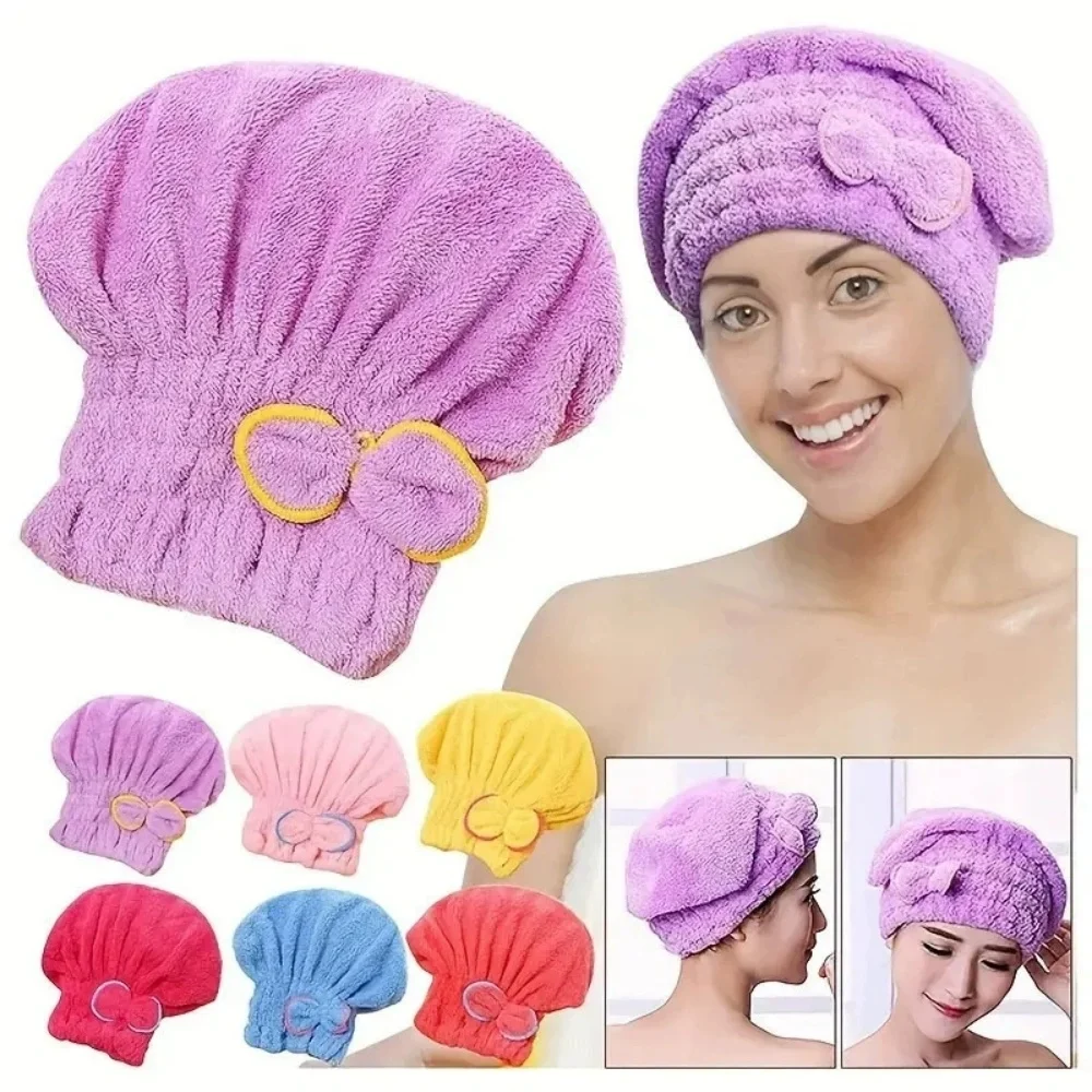 Women Bowtie Quick Drying Hair Cap Microfiber Superfiber Bathing Shower Cap For Spa Bathroom Hair Towel Accessories