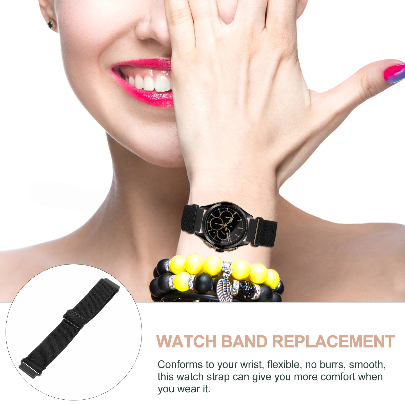 

Nylon Watch Band 20mm Black Adjustable Elastic Strap for Buds Wrist Watch Replacement Fashion Adult