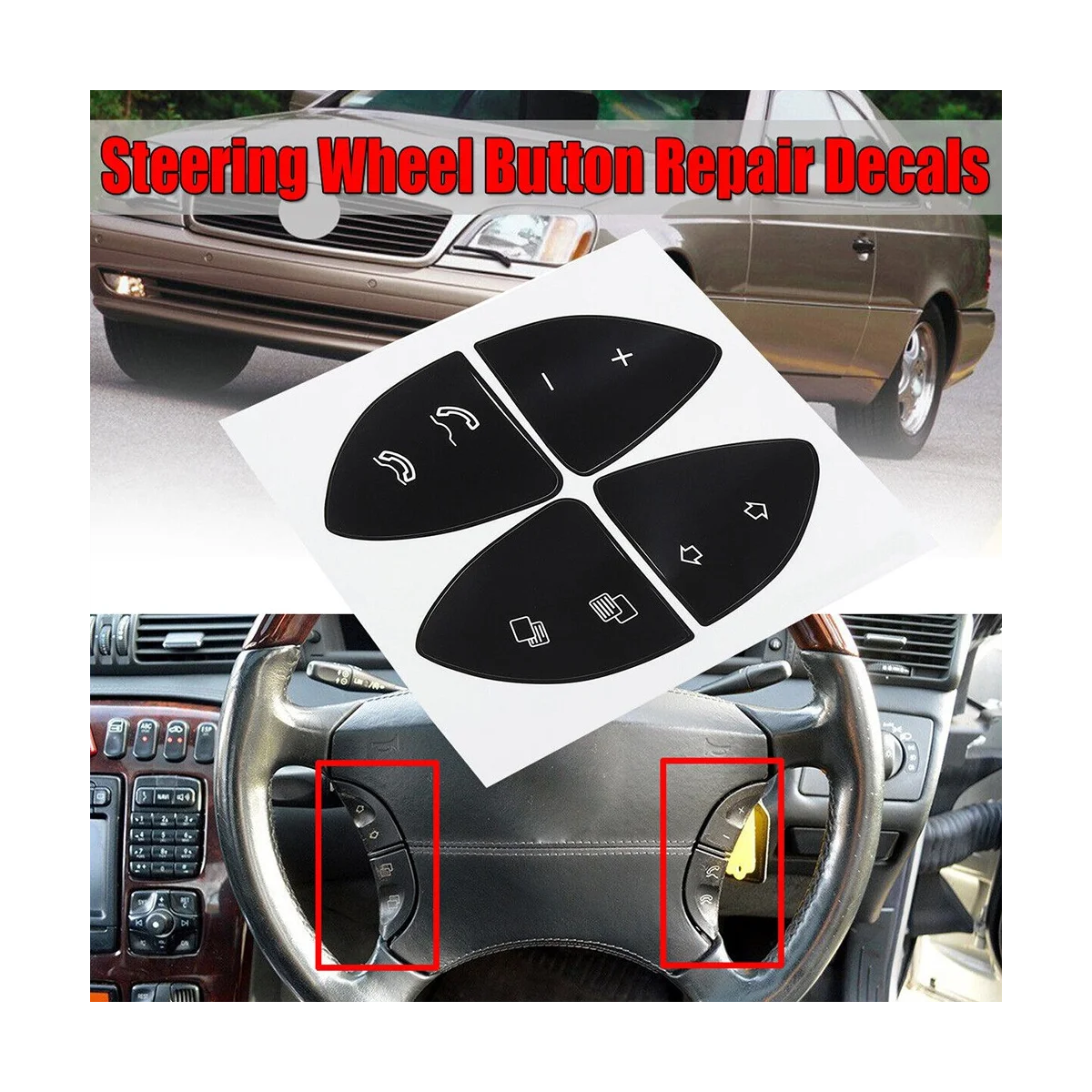 Car Stickers Car Steering Wheel Repair Button Stickers Kit for Mercedes Benz W220 S430 S500 S600 CL500 CL600