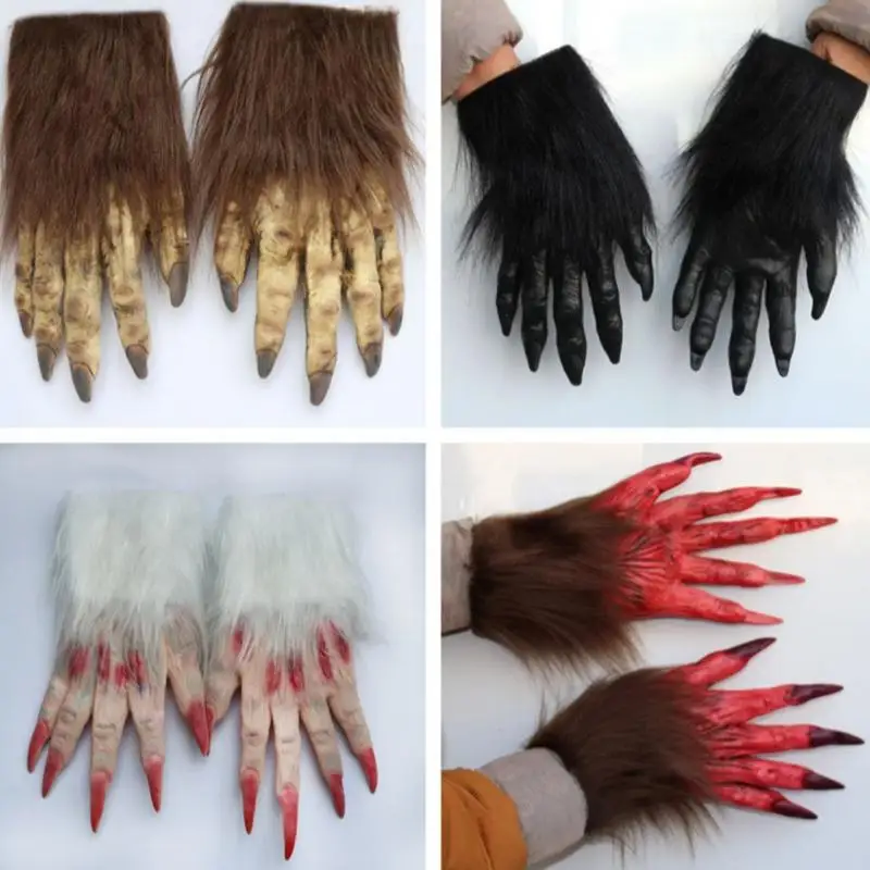 

Halloween Wolf Gloves Werewolf Costume Halloween Fingernails Adult animals Hands Paws Claw For Cosplay Easter Party Props