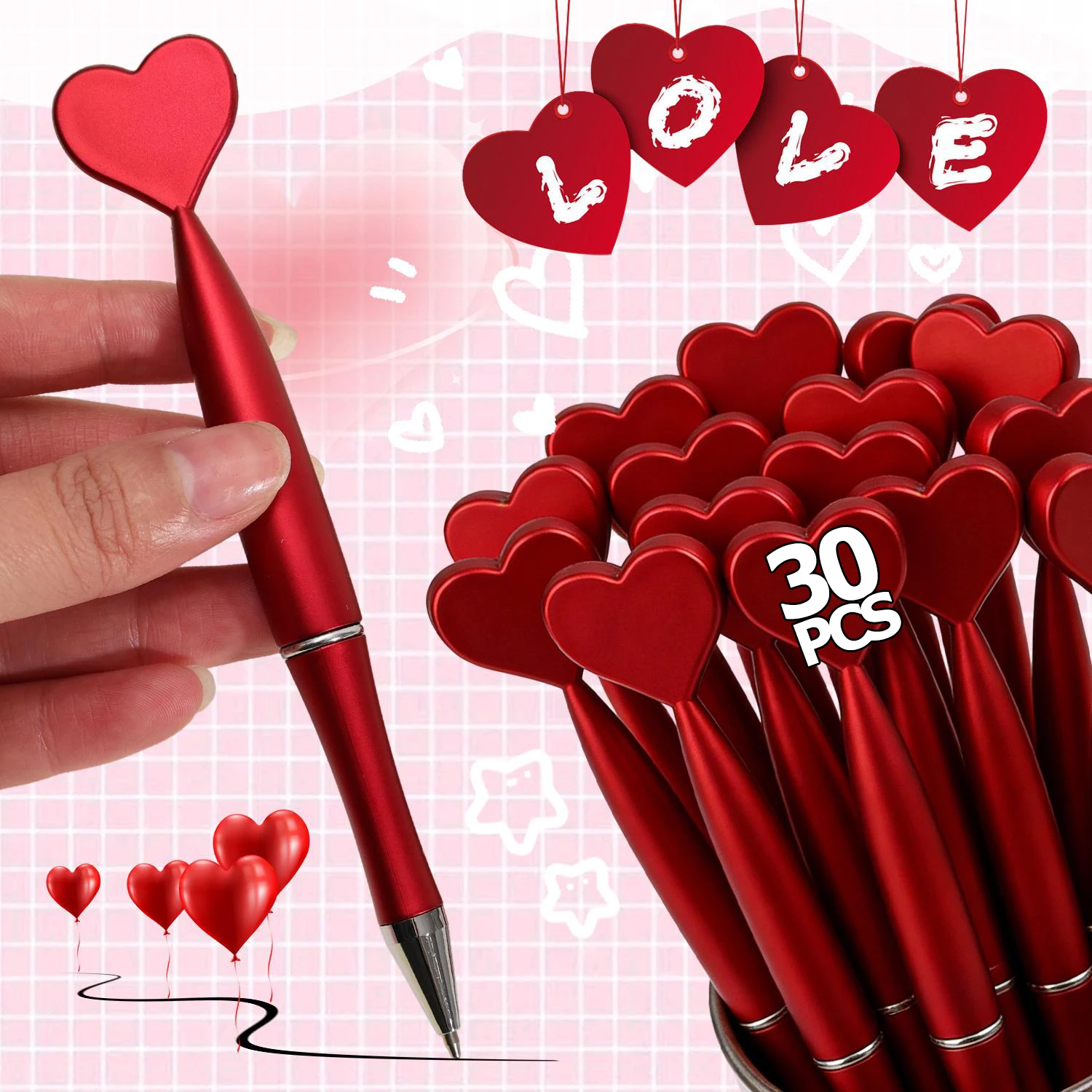 Stylos à bille en forme de cœur rouge, 1 à 30 pièces, encre noire, stylo d'écriture mignon, papeterie scolaire et de bureau, cadeaux pour invités de mariage, saint-valentin