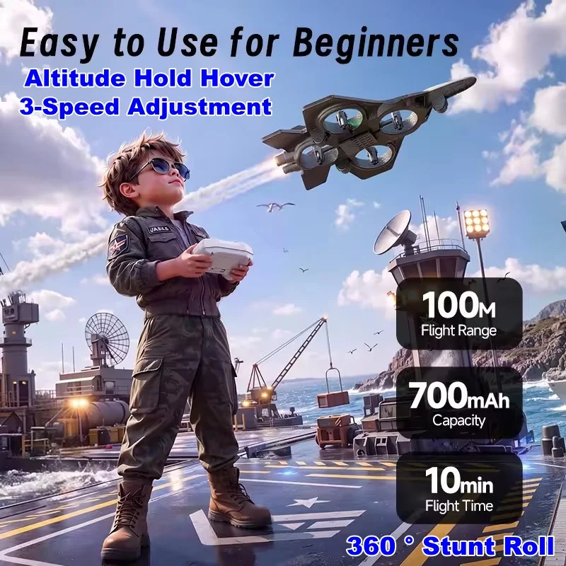 3-Speed Adjustment RC Foam Airplane Glider Altitude Hold Hover 360 ° Stunt Roll Remote Control Airplane Foam Fighter Plane Toys