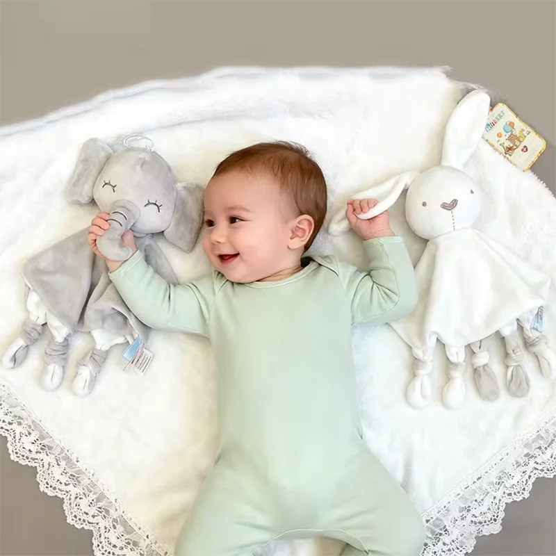 소리나는 종이 흘림 방지 수건이 달린 만화 캐릭터 부드러운 아기 동물 인형 수면용 면 인형 장난감