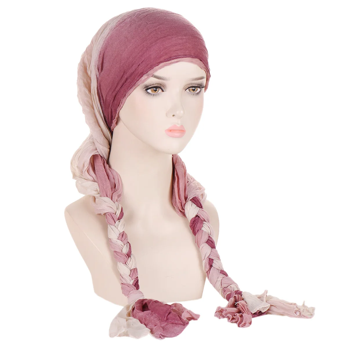 Lady Women Double Braids Turban Scarf Cancer Hat Chemo Muslim Head Scarf  Head Wrap Carve Bonnet Hair Loss Islamic Headwear