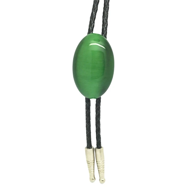 

Unisex Western Bolo Tie Neckties Necklace Cats Eye Green Stone Jewelry Neckwear