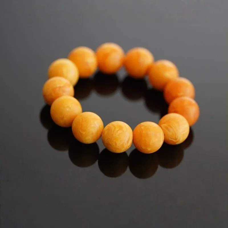 Amber beeswax chicken oil yellow with intricate patterns  old wax Buddhist prayer   108 beads multi-loop bracelet