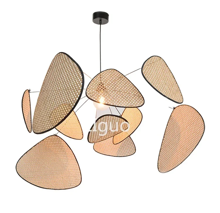 

Wicker chandelier Living Room Studio Kitchen Wood Bamboo Lamp Shades chandeliers Creative Leaf Grid Rural Hand Made Rattan Lamp