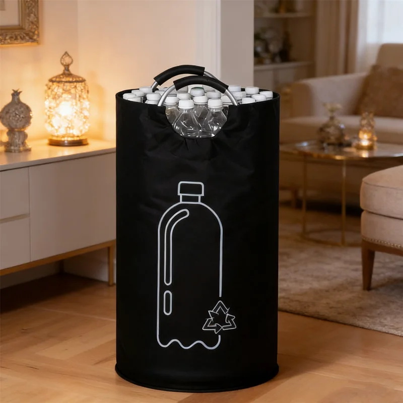 Panier de collecte pliable 82L pour bouteilles et canettes avec poignée robuste, idéal pour trier les matériaux recyclables avant de les apporter au centre de recyclage