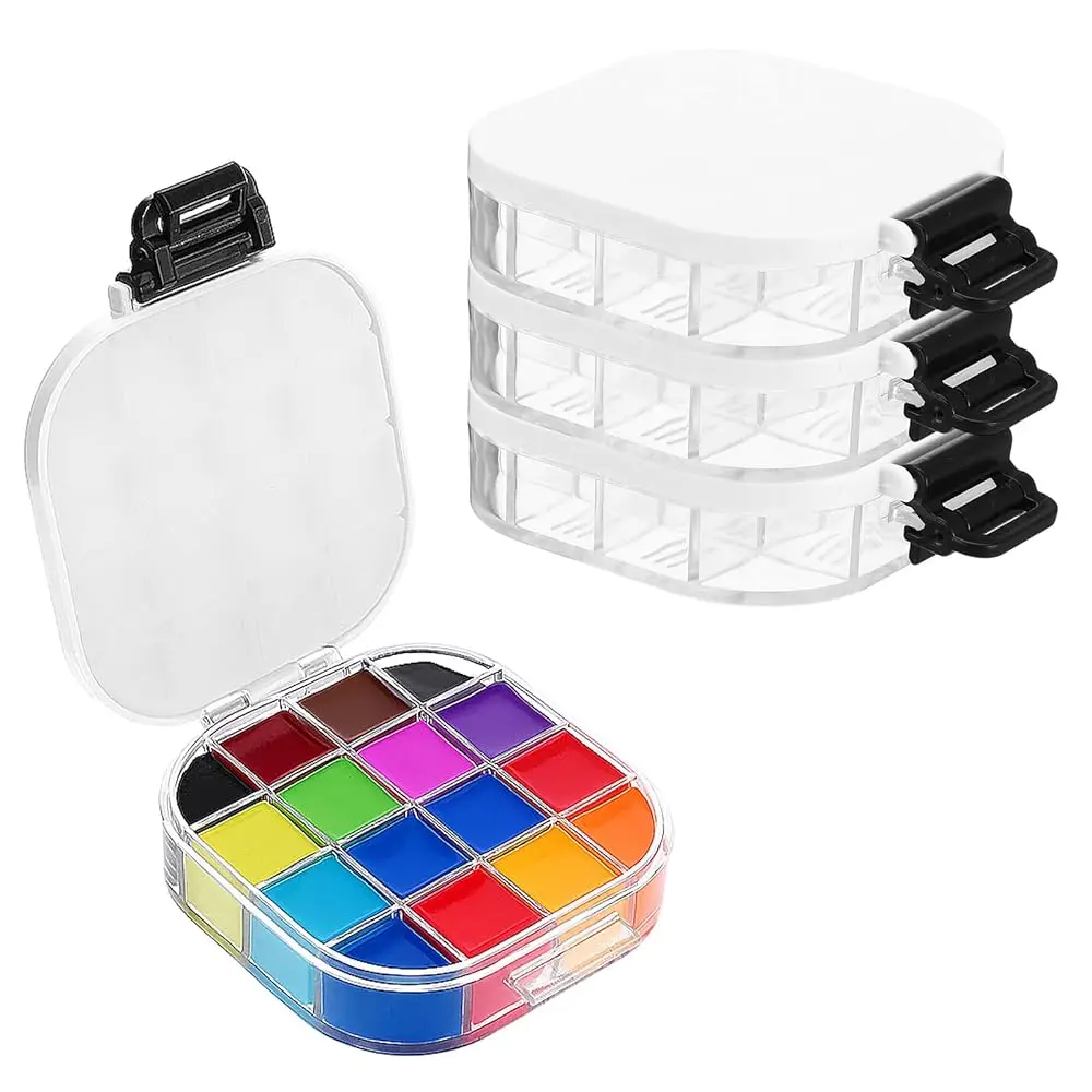

Набор из 4 герметичных контейнеров для хранения красок, 16 ячеек, сохраняющие влажность, 4,4x3,5x1 дюйм, маленькая палитра с крышкой, акриловый контейнер для хранения