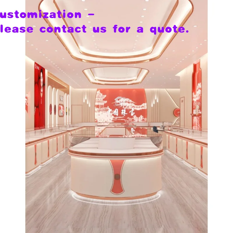 

custom.Funroad Modern Luxury Jewellery Shop Counter Design Glass Wood Jewelry Display Table Golden Jewelry Showcase