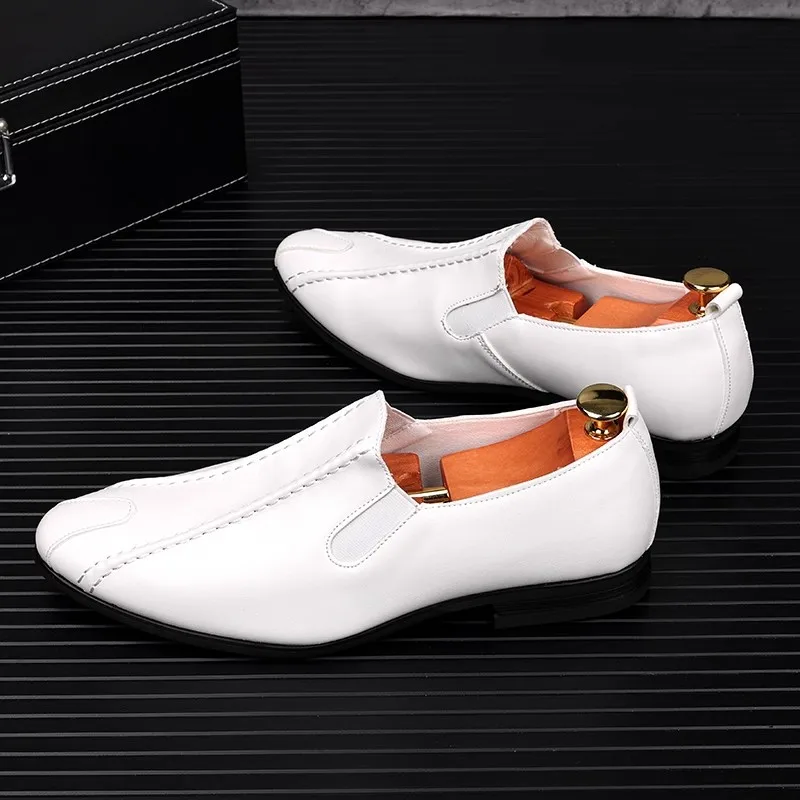 

Men's White Soft Leather Shoes Summer Breathable British Business Casual Shoes Pointed Lazy Man One Step Pullover Men's Shoes