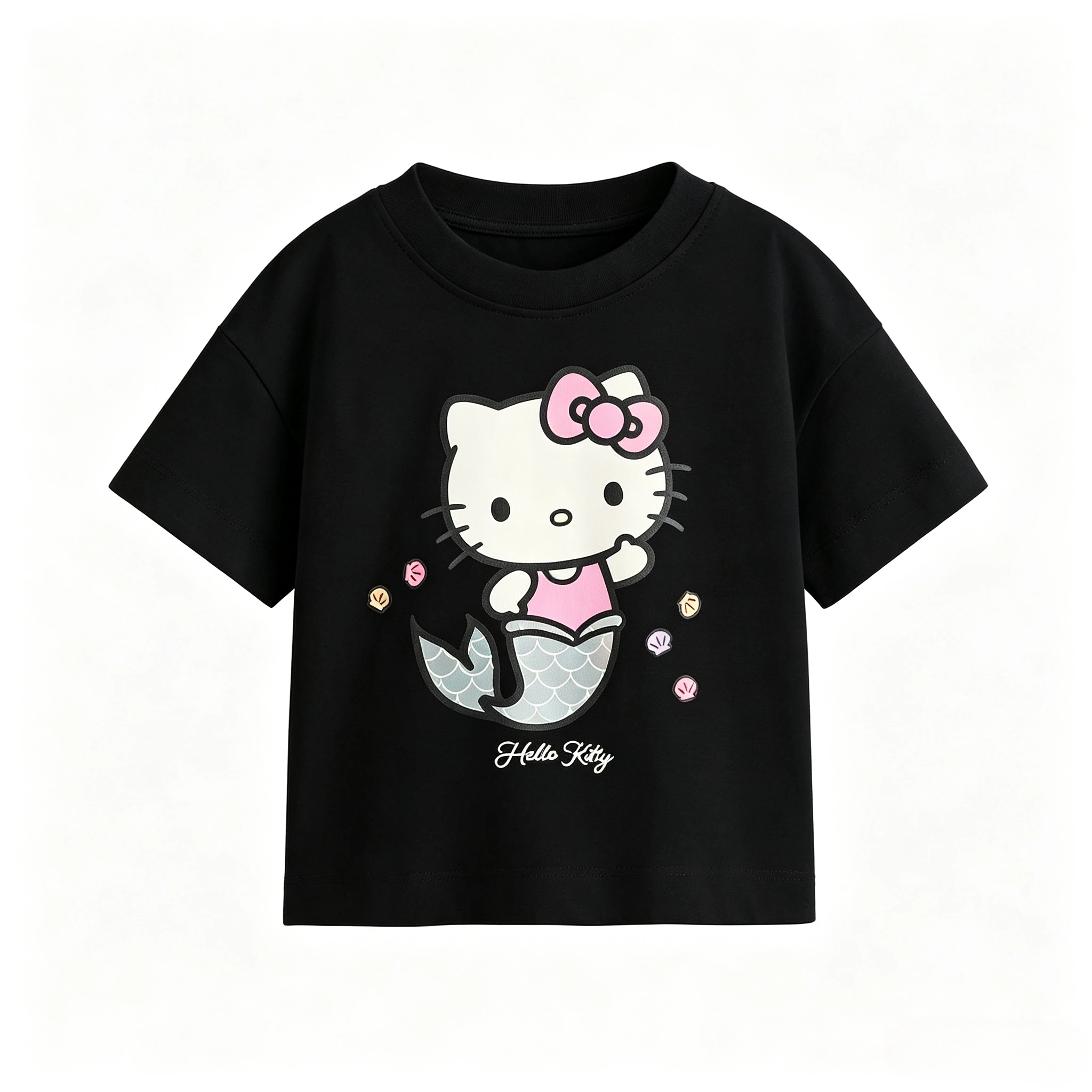 Hello Kitty Kids T Shirt Mermaid Shell Print Cute Cartoon Bow Graphic Girls Men Women Kawaii Sanrio Children Casual Tee Top