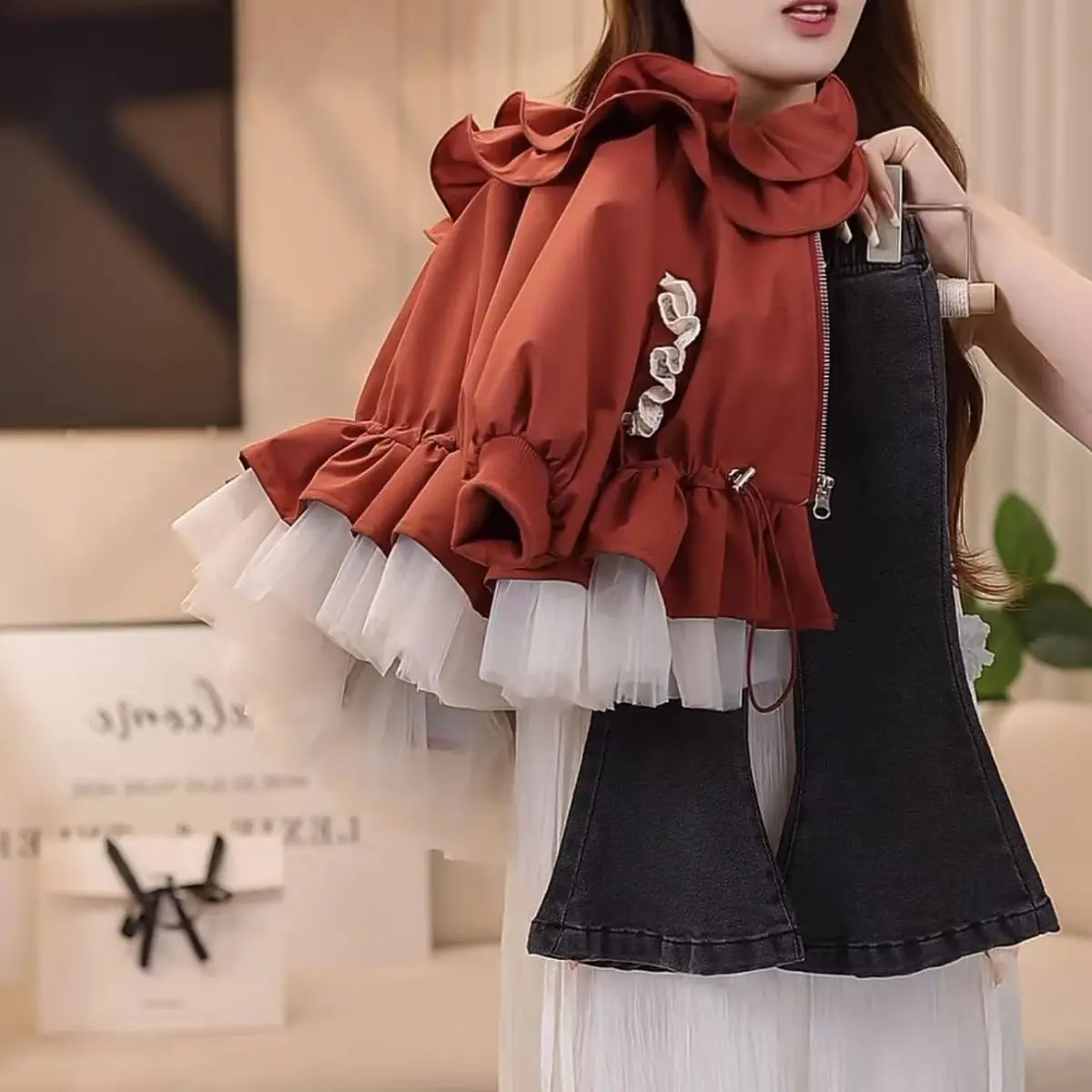 

Girls' Set 2025 Autumn New Fashionable Girls' Long Sleeve Jacket Stylish Baby Cowboy Bellbottom Pants Two Piece Set