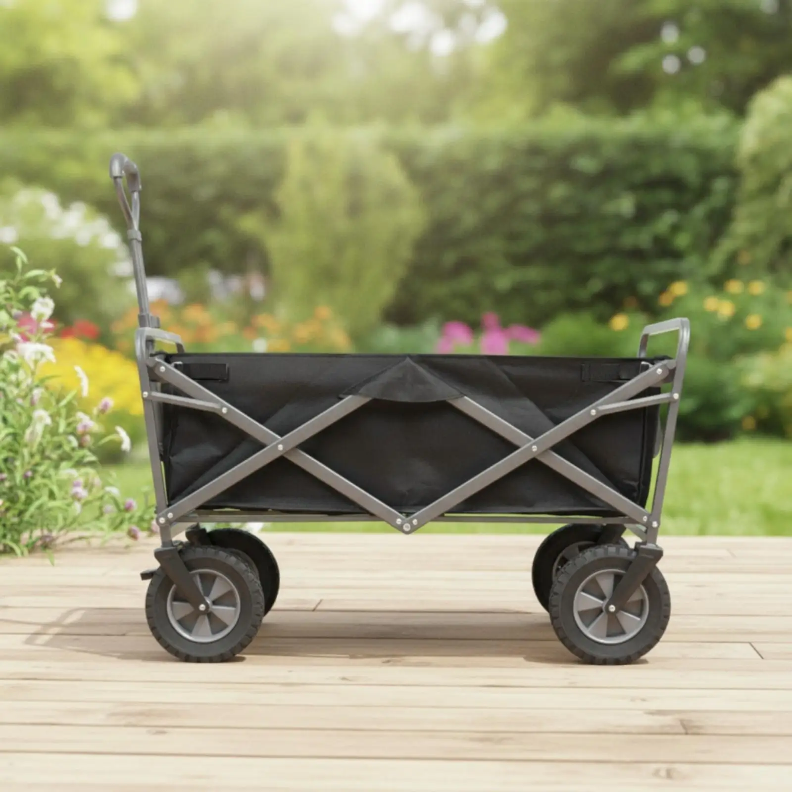 Hand Cart with Cloth Bag Portable Foldable Wagon Four-Wheel Folding Cart for Shopping, Camping, Outdoor