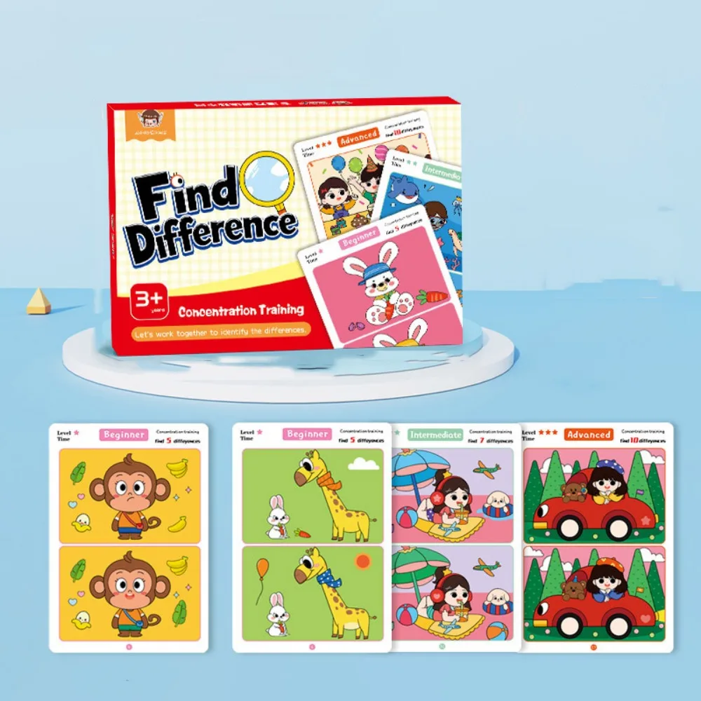64 Pages Concentration Training Game Rewritable Erasable Puzzle Board Game Card Focus and Observational Find The Difference