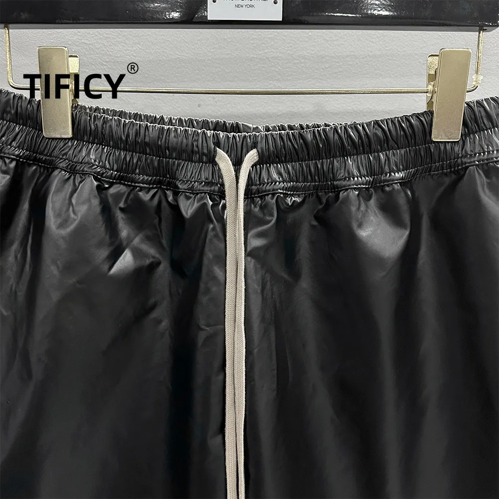 High Street Dark Ro Shorts Men's Summer Elastic Waist New Dark PU Leather Dark Wind Drawstring Straight Bottom Casual Shorts