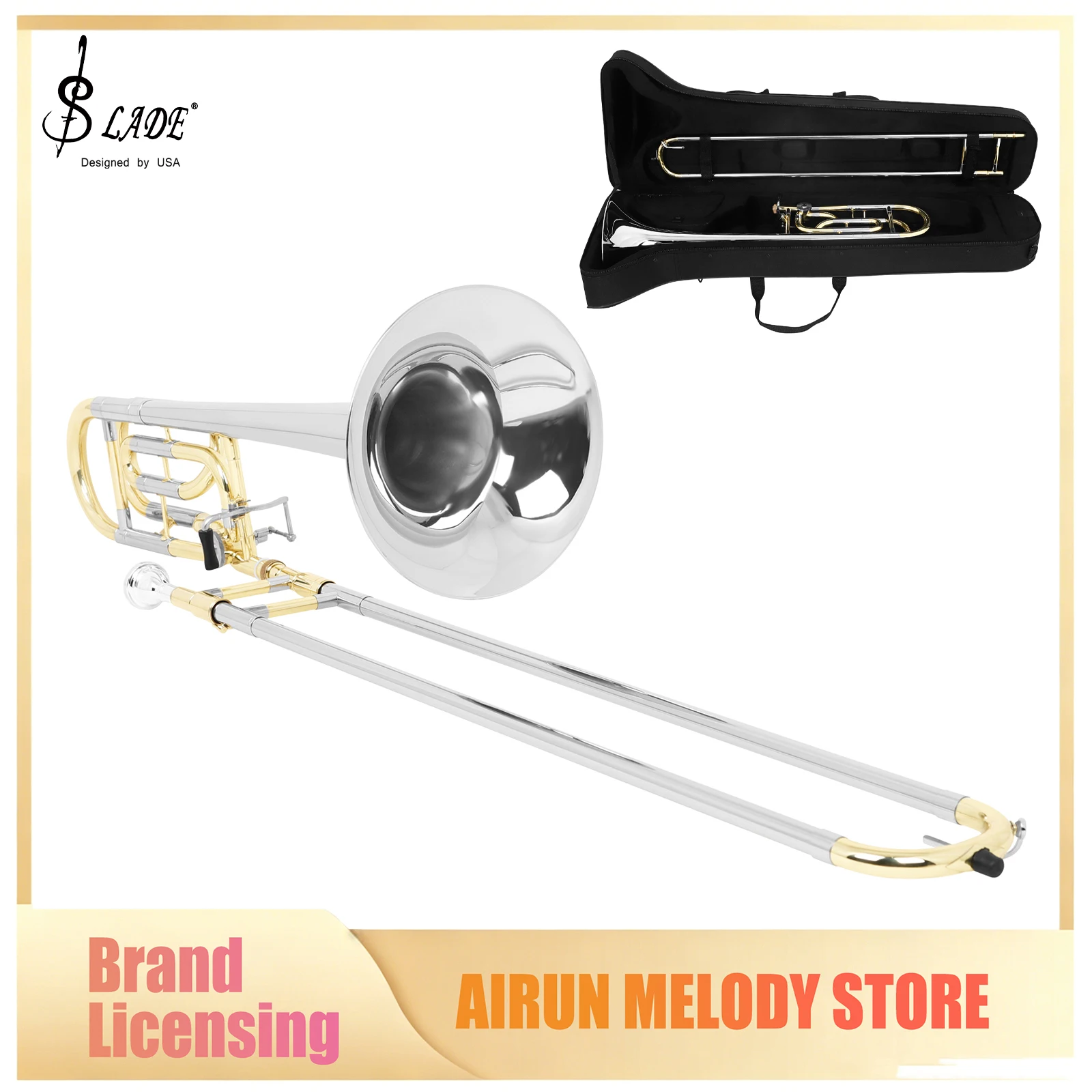 SLADE Tenor Trombone Silver Gold Trombone Brass Instrument Complete Instrument Kit with Bag Accessories for Trombone Performance