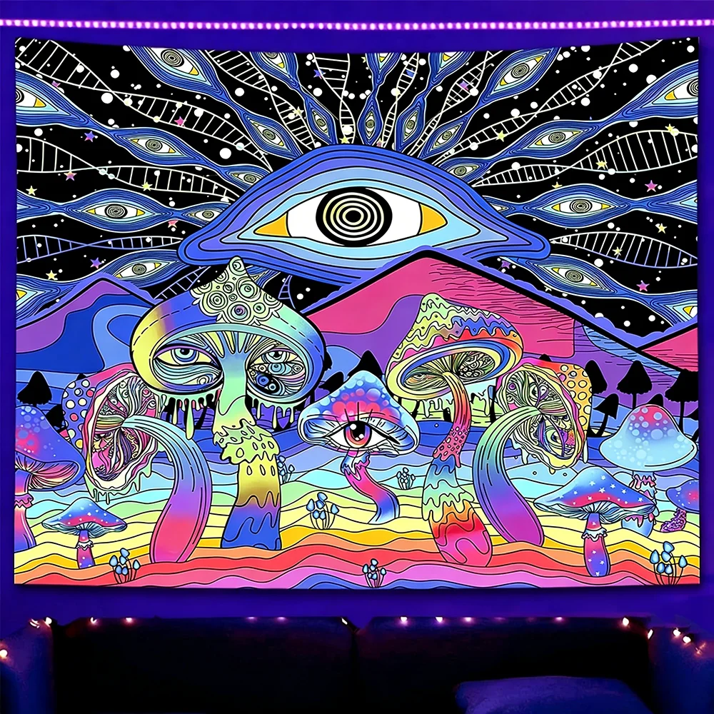 Glow-in-the-Dark Colorful Tapestry Art UV reaction tapestry background decoration wall hanging bedroom party decoration