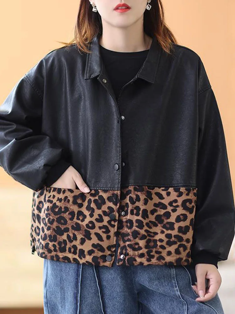 Max LuLu 2022 Autumn Fashion Leopard Biker Clothes Womens Vintage Loose Faux Leather Jackets Ladies Casual Punk Black Pu Coats