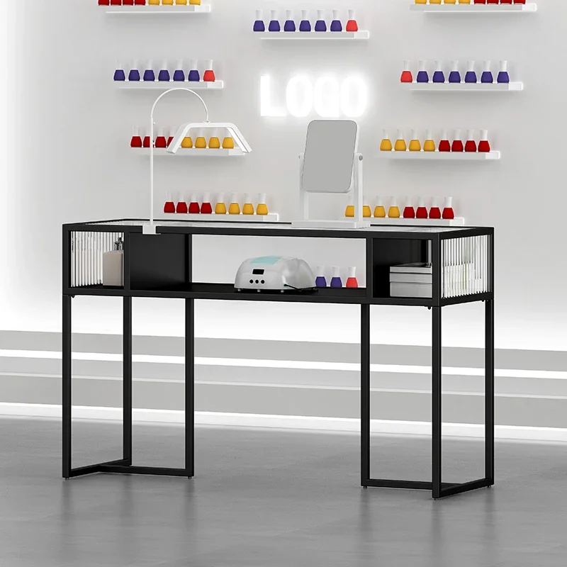 ネイルテーブルの設計専門家、ガラス製ビューティーレセプションネイルテーブル、高級サービス、ネイルテーブル、流行の家具