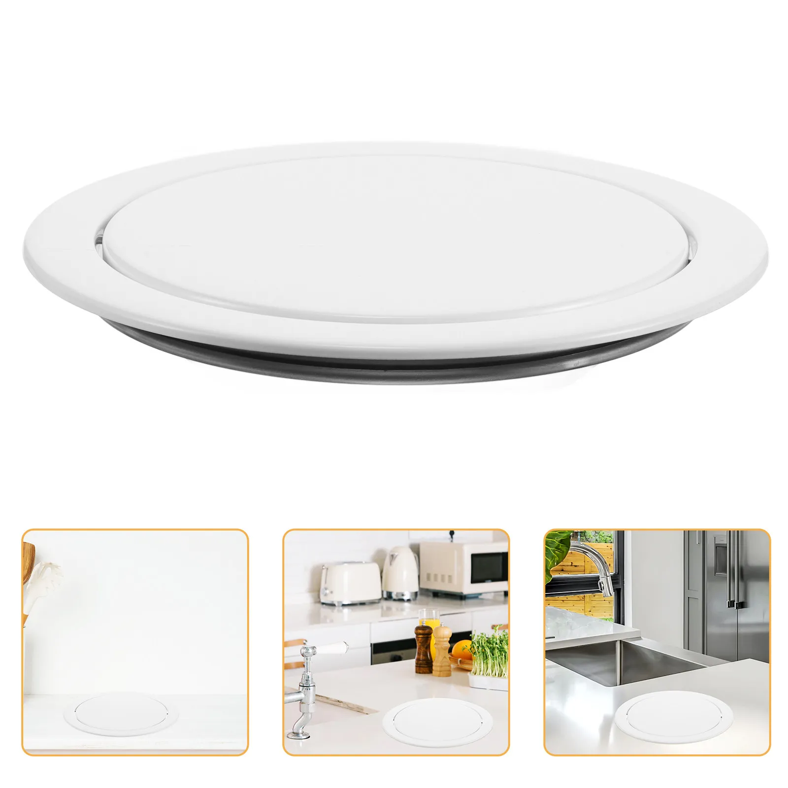 

Stainless Steel Countertop Embedded Trash Can Lid Swing Flap Garbage Cover for Kitchen Bathroom Office Trash Can Lid