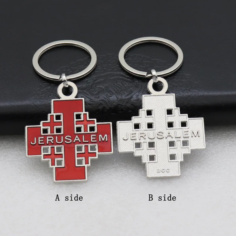 Diyalo 3-Farben-Schlüsselanhänger aus religiösem Metall mit Heiligem Jerusalem-Muster, christliche Taschendekoration, Schlüssel-Organizer, Andachtsgeschenk, Schmuck – Detail 2