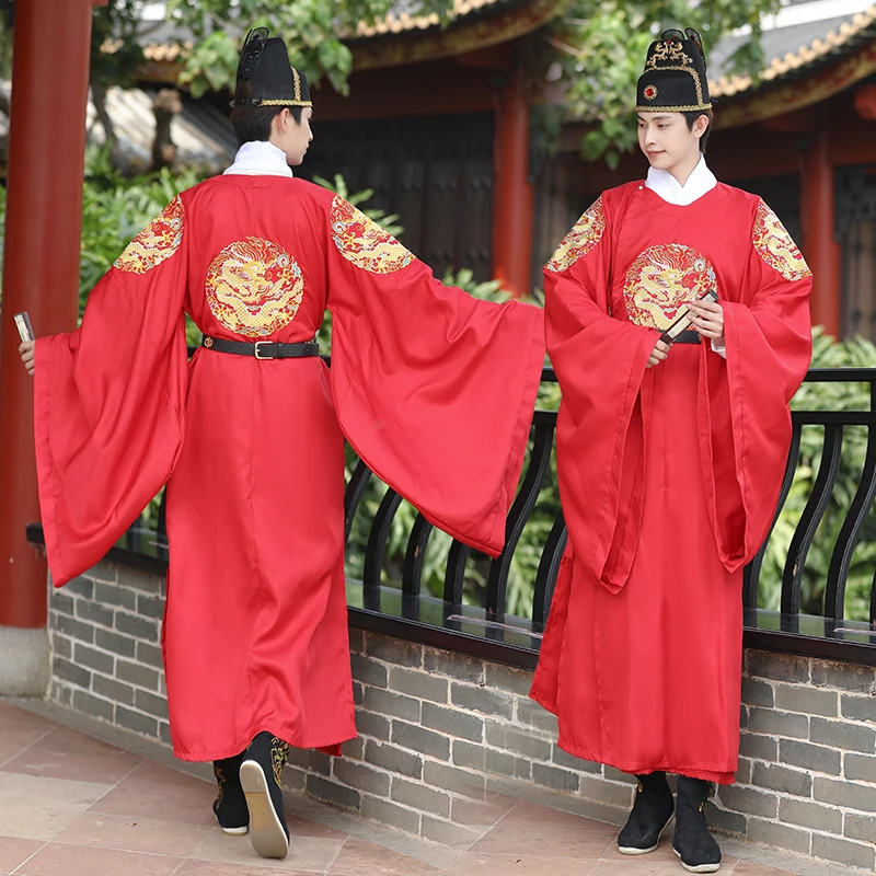 

Ancient Hanfu Men Chinese Traditional Dragon Robe Wedding Clothes Ming Dynasty Cosplay Round Collar Adult Emperor Costume Party