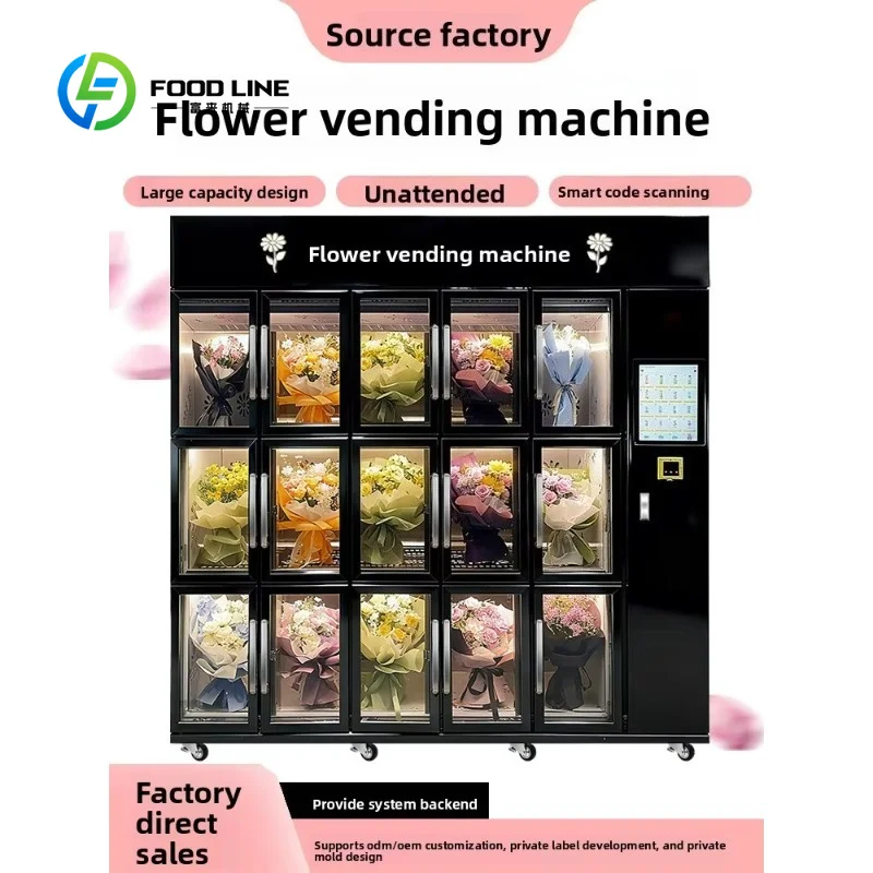 Customized 4G‑connected fresh‑bouquet locker cabinet QR quick pick‑up function for overseas floral retail venue service