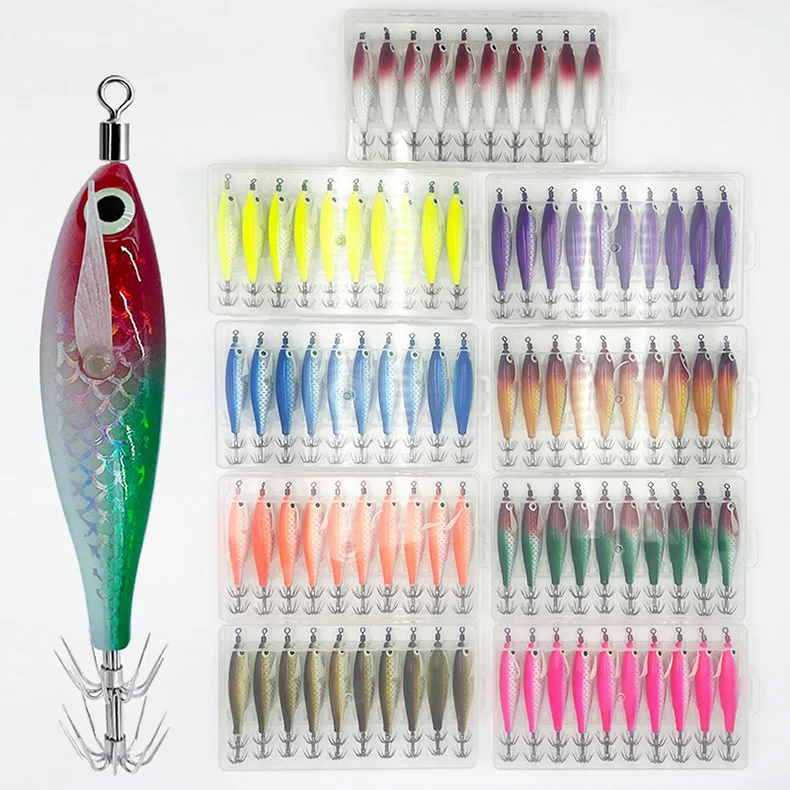 ShareShark 10 Stück/Box Leuchtender Tintenfisch-Jighaken Salzwasser-Angelköder Holzkrebsköder Meeresangeln Oktopus Tintenfisch Köder – Detail 3